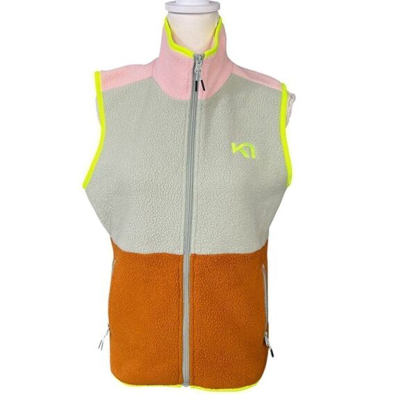 Kari Traa Women's Neon Colorblock Fleece Sherpa Vest Size Small - Picture 1 of 7